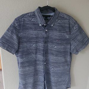 Tommy Hilfiger Striped Sailboat Shirt, Short Sleeves, Size M